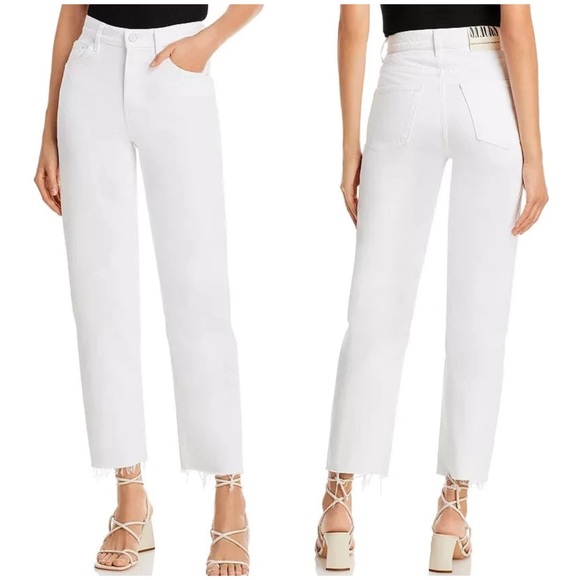 Mother Snack Womens White High Waist Straight Double Stack Hover Jeans Size 33